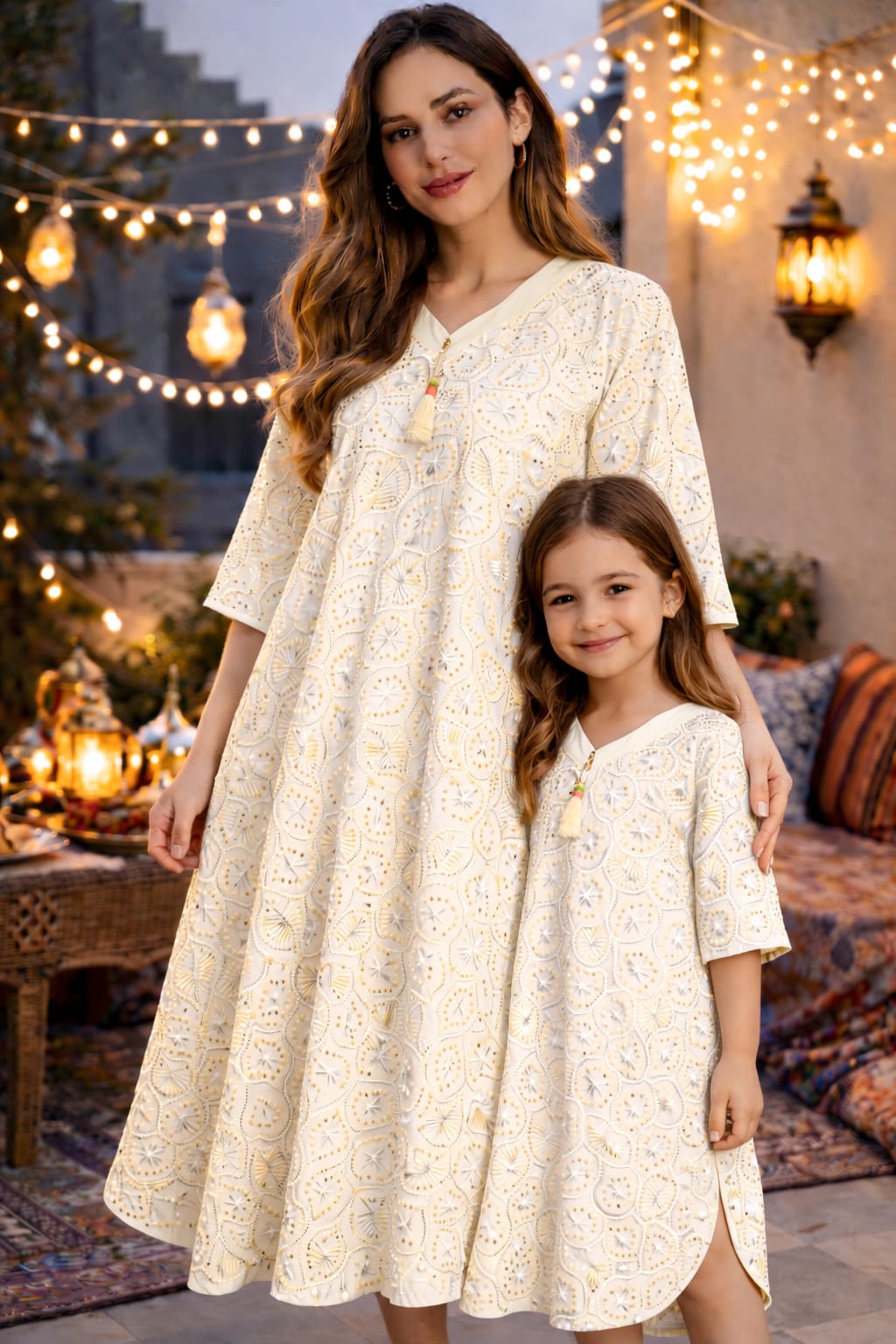 h2 جلابية من القطن بتطريز حديث للبنت والام