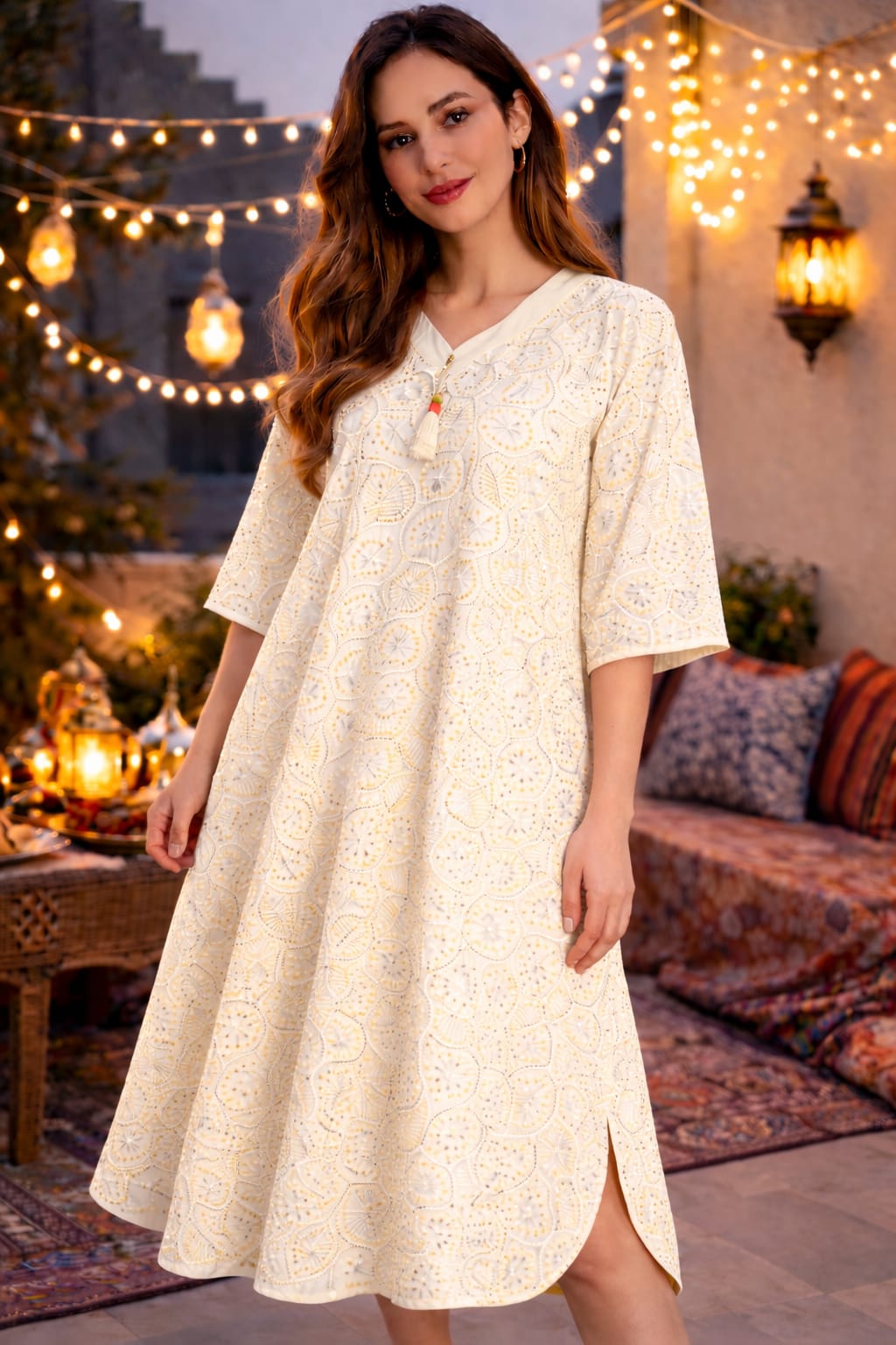 h2 جلابية من القطن بتطريز حديث للبنت والام